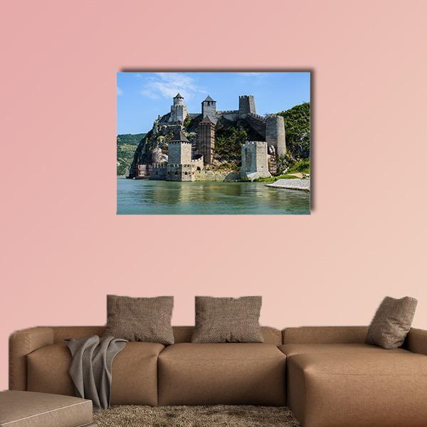 Medieval Golubac Fortress Canvas Wall Art-1 Piece-Gallery Wrap-48" x 32"-Tiaracle