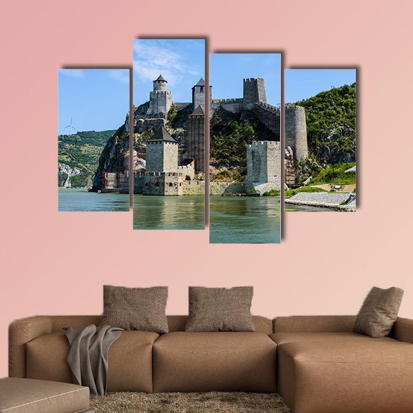 Medieval Golubac Fortress Canvas Wall Art-4 Pop-Gallery Wrap-50" x 32"-Tiaracle