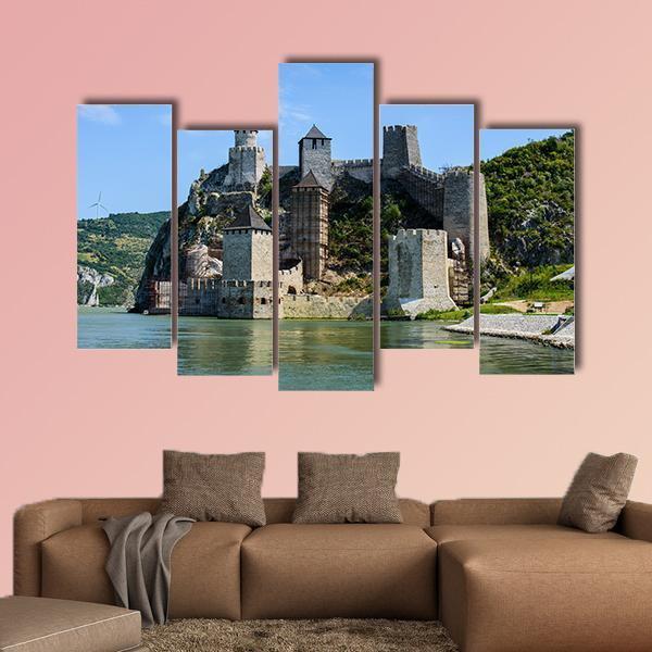 Medieval Golubac Fortress Canvas Wall Art-5 Pop-Gallery Wrap-47" x 32"-Tiaracle