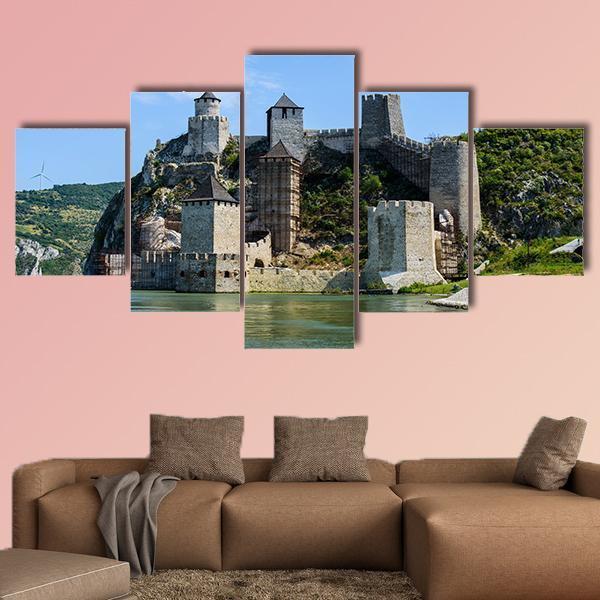 Medieval Golubac Fortress Canvas Wall Art-5 Star-Gallery Wrap-62" x 32"-Tiaracle