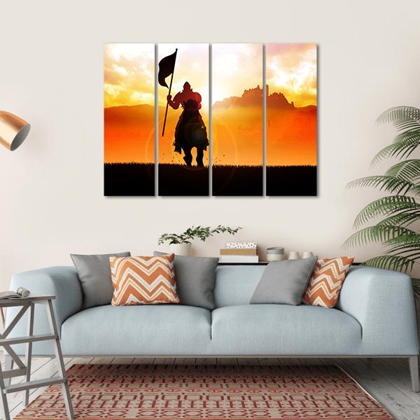 Medieval Knight On Horse Canvas Wall Art-4 Horizontal-Gallery Wrap-34" x 24"-Tiaracle