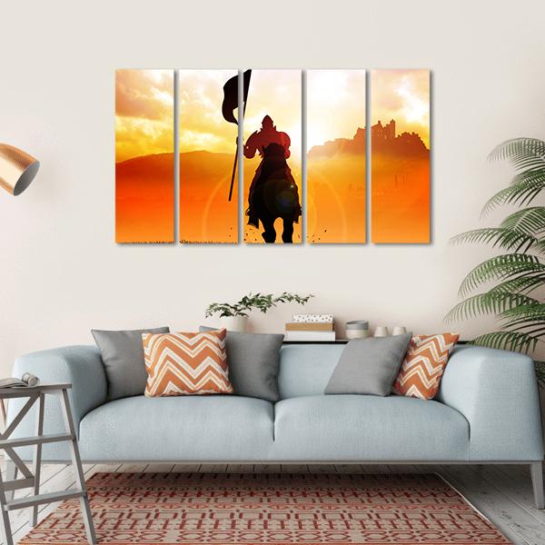 Medieval Knight On Horse Canvas Wall Art-5 Horizontal-Gallery Wrap-22" x 12"-Tiaracle