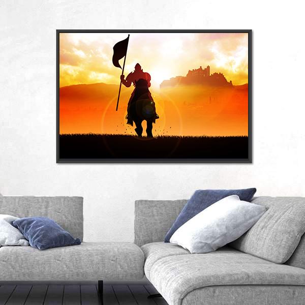 Medieval Knight On Horse Canvas Wall Art-5 Horizontal-Gallery Wrap-22" x 12"-Tiaracle