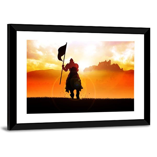Medieval Knight On Horse Canvas Wall Art-1 Piece-Framed Print-20" x 16"-Tiaracle