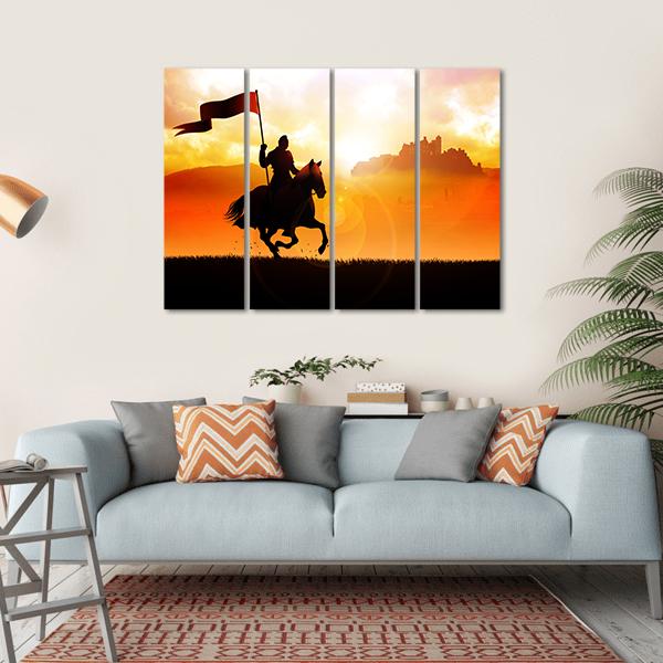 Medieval Knight On Horse Carrying A Flag Canvas Wall Art-1 Piece-Gallery Wrap-36" x 24"-Tiaracle