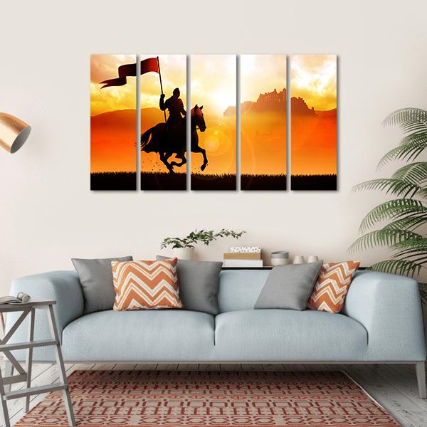 Medieval Knight On Horse Carrying A Flag Canvas Wall Art-5 Horizontal-Gallery Wrap-22" x 12"-Tiaracle