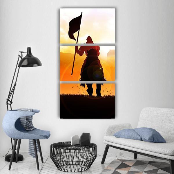 Medieval Knight On Horse Vertical Canvas Wall Art-3 Vertical-Gallery Wrap-12" x 25"-Tiaracle