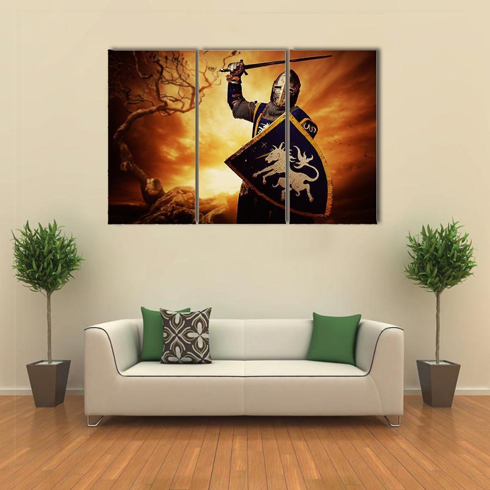 Medieval Knight Canvas Wall Art-3 Horizontal-Gallery Wrap-37" x 24"-Tiaracle