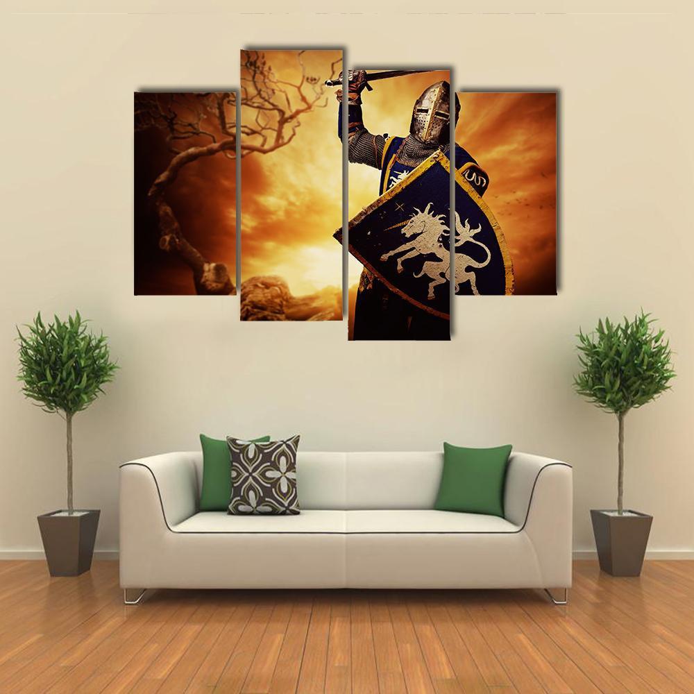 Medieval Knight Canvas Wall Art-4 Pop-Gallery Wrap-50" x 32"-Tiaracle