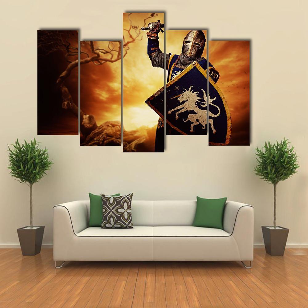 Medieval Knight Canvas Wall Art-5 Pop-Gallery Wrap-47" x 32"-Tiaracle