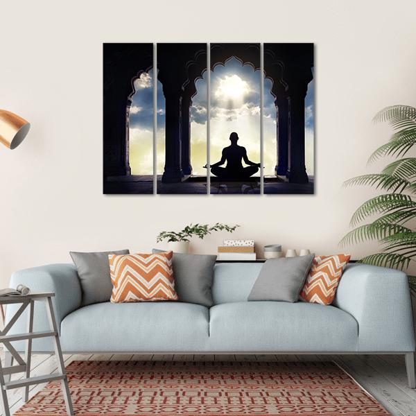 Meditating In Old Temple Canvas Wall Art-4 Horizontal-Gallery Wrap-34" x 24"-Tiaracle