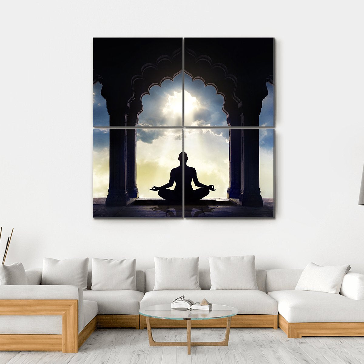 Meditating In Old Temple Canvas Wall Art-4 Square-Gallery Wrap-17" x 17"-Tiaracle