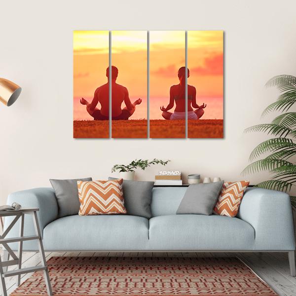 Meditation Yoga Couple Canvas Wall Art-4 Horizontal-Gallery Wrap-34" x 24"-Tiaracle