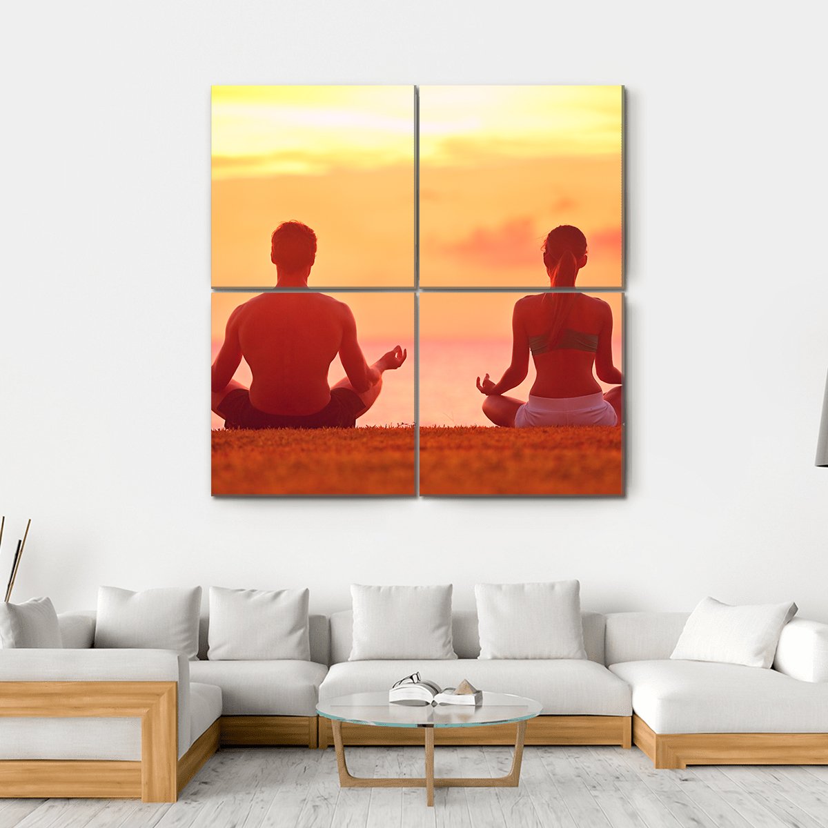 Meditation Yoga Couple Canvas Wall Art-4 Square-Gallery Wrap-17" x 17"-Tiaracle