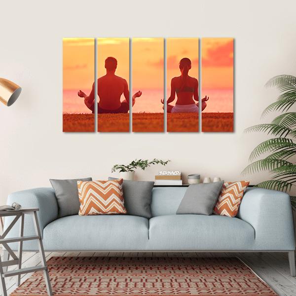 Meditation Yoga Couple Canvas Wall Art-5 Horizontal-Gallery Wrap-22" x 12"-Tiaracle