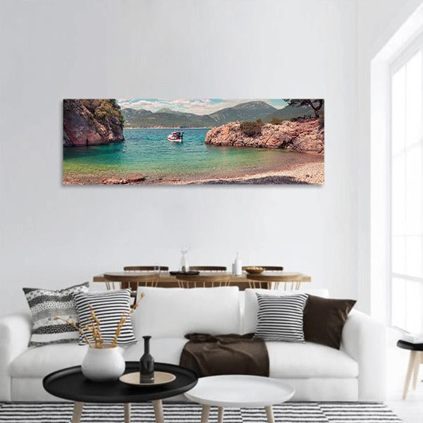 Mediterranean Seascape Turkey Panoramic Canvas Wall Art-3 Piece-25" x 08"-Tiaracle