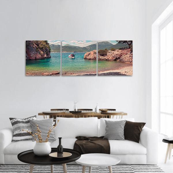 Mediterranean Seascape Turkey Panoramic Canvas Wall Art-3 Piece-25" x 08"-Tiaracle