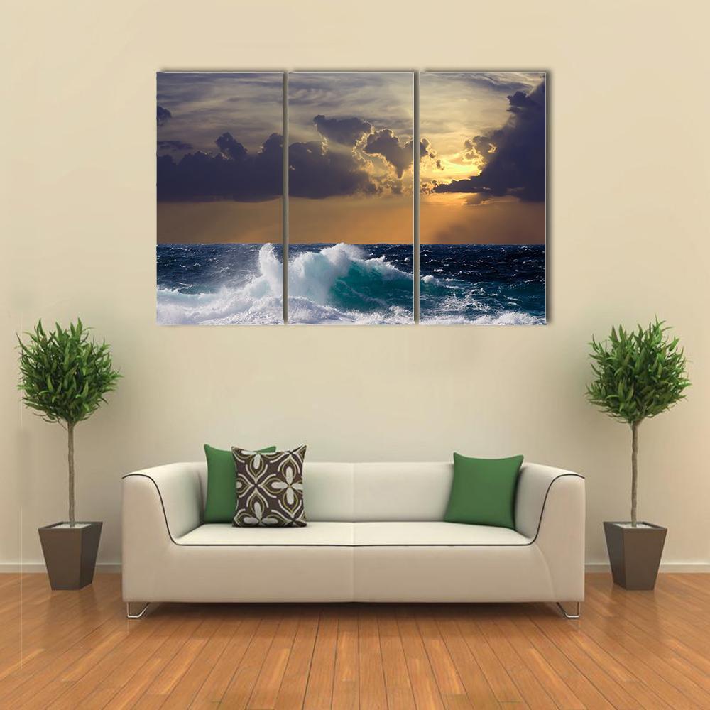 Mediterranean Wave During Storm Canvas Wall Art-3 Horizontal-Gallery Wrap-37" x 24"-Tiaracle