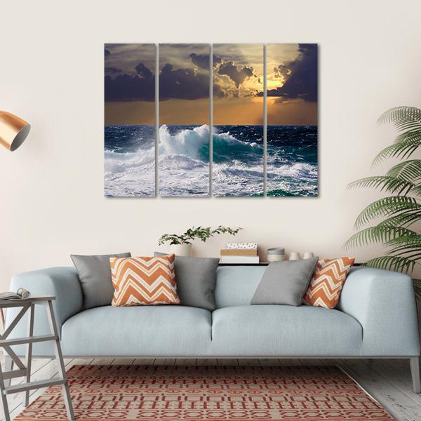 Mediterranean Wave During Storm Canvas Wall Art-4 Horizontal-Gallery Wrap-34" x 24"-Tiaracle