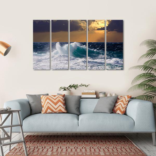Mediterranean Wave During Storm Canvas Wall Art-5 Horizontal-Gallery Wrap-22" x 12"-Tiaracle