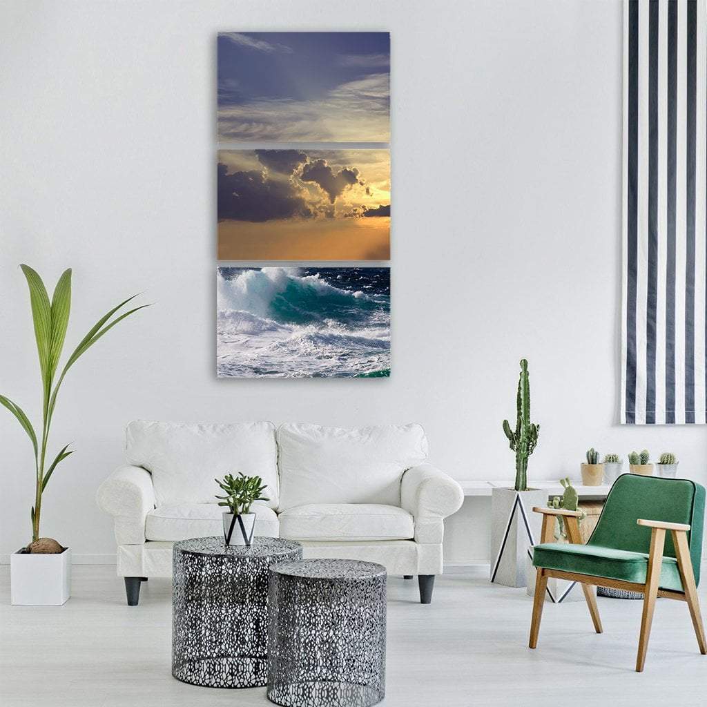 Mediterranean Wave During Storm Vertical Canvas Wall Art-3 Vertical-Gallery Wrap-12" x 25"-Tiaracle