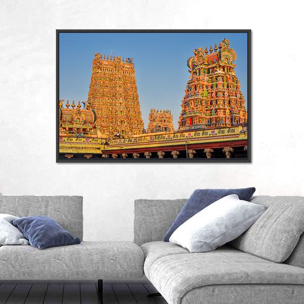 Meenakshi Amman Temple Canvas Wall Art-1 Piece-Floating Frame-24" x 16"-Tiaracle