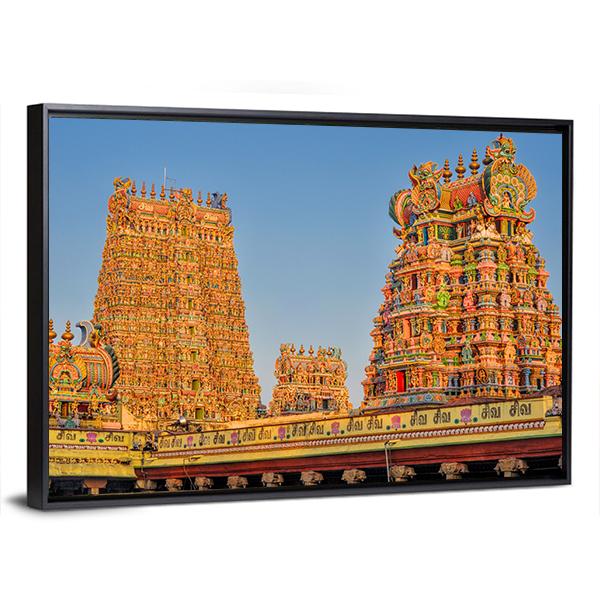 Meenakshi Amman Temple Canvas Wall Art-1 Piece-Floating Frame-24" x 16"-Tiaracle