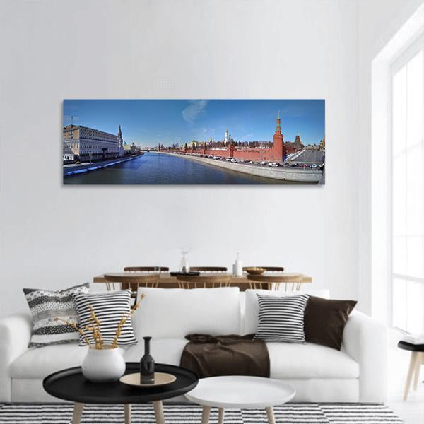 Megalopolis River In Kremlin Panoramic Canvas Wall Art-3 Piece-25" x 08"-Tiaracle