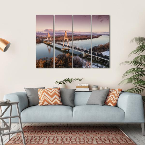 Megyeri Bridge Over Danube River Canvas Wall Art-4 Horizontal-Gallery Wrap-34" x 24"-Tiaracle