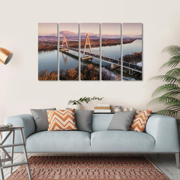 Megyeri Bridge Over Danube River Canvas Wall Art-5 Horizontal-Gallery Wrap-22" x 12"-Tiaracle