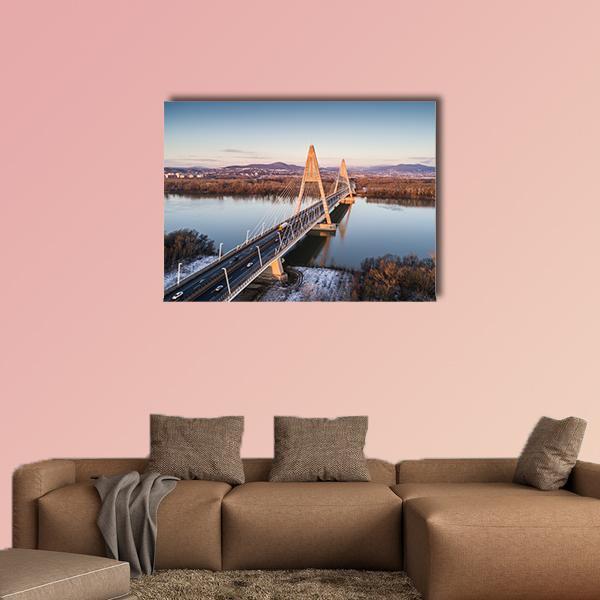 Megyeri Bridge Over River Canvas Wall Art-4 Horizontal-Gallery Wrap-34" x 24"-Tiaracle