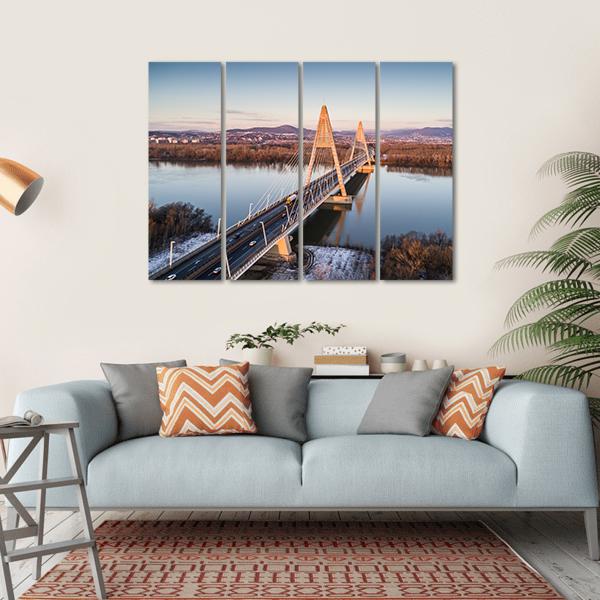 Megyeri Bridge Over River Canvas Wall Art-4 Horizontal-Gallery Wrap-34" x 24"-Tiaracle