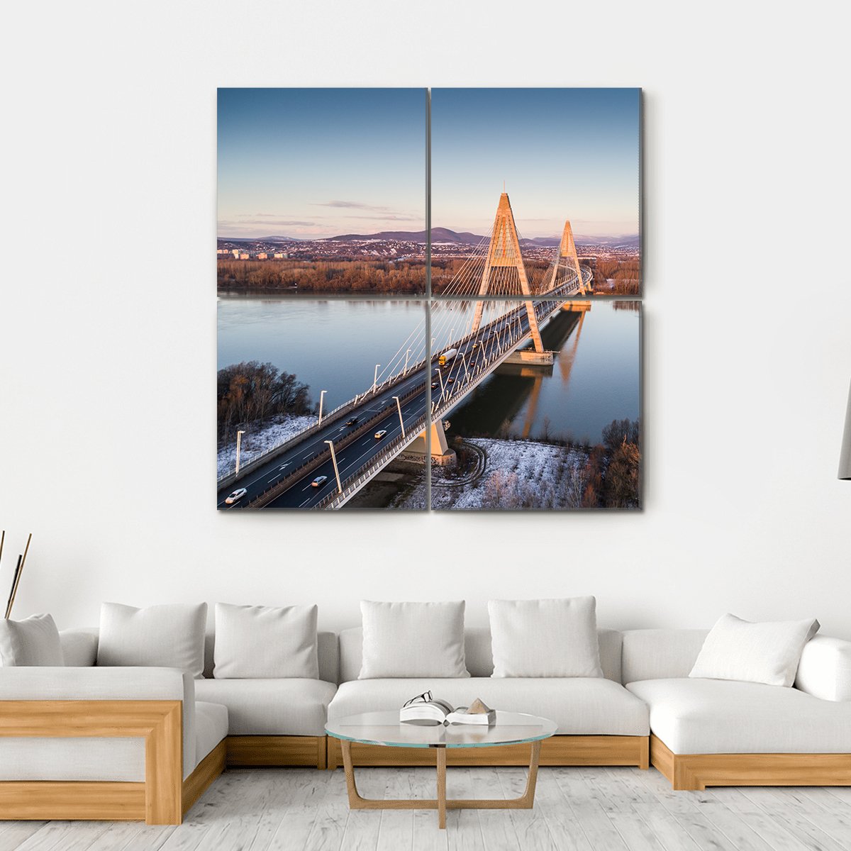 Megyeri Bridge Over River Canvas Wall Art-4 Square-Gallery Wrap-17" x 17"-Tiaracle