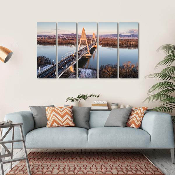Megyeri Bridge Over River Canvas Wall Art-5 Horizontal-Gallery Wrap-22" x 12"-Tiaracle
