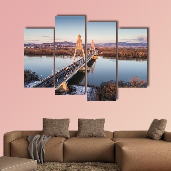 Megyeri Bridge Over River Canvas Wall Art-4 Pop-Gallery Wrap-50" x 32"-Tiaracle
