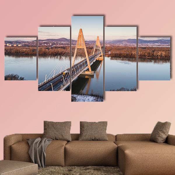 Megyeri Bridge Over River Canvas Wall Art-5 Star-Gallery Wrap-62" x 32"-Tiaracle