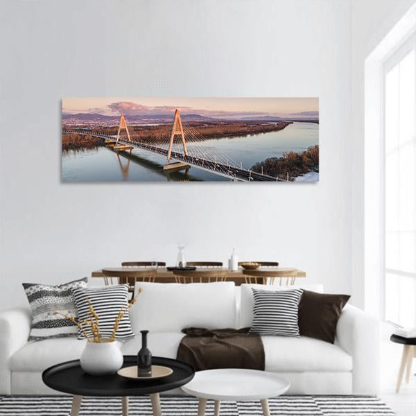 Megyeri Bridge Over Danube River Panoramic Canvas Wall Art-3 Piece-25" x 08"-Tiaracle