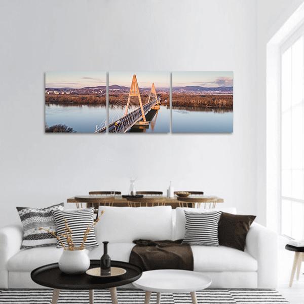 Megyeri Bridge Over River Panoramic Canvas Wall Art-3 Piece-25" x 08"-Tiaracle