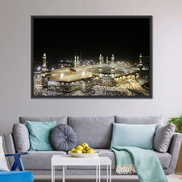 Mekkah At Night Canvas Wall Art-3 Horizontal-Gallery Wrap-25" x 16"-Tiaracle