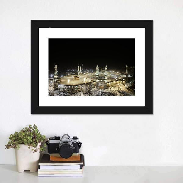 Mekkah At Night Canvas Wall Art-1 Piece-Framed Print-20" x 16"-Tiaracle