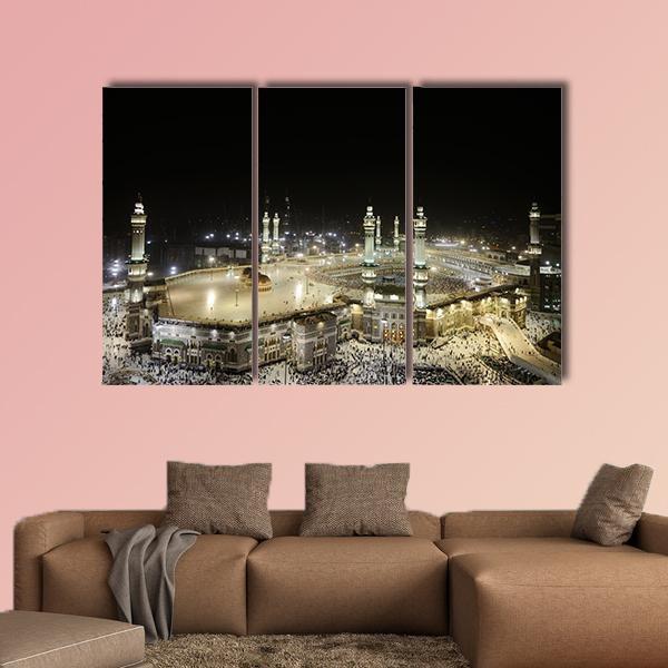 Mekkah At Night Canvas Wall Art-3 Horizontal-Gallery Wrap-37" x 24"-Tiaracle