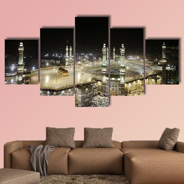 Mekkah At Night Canvas Wall Art-5 Star-Gallery Wrap-62" x 32"-Tiaracle