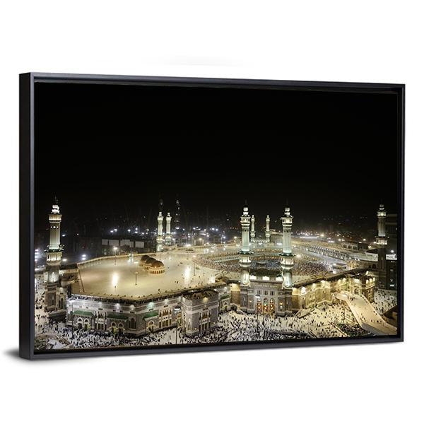 Mekkah At Night Canvas Wall Art-1 Piece-Floating Frame-36" x 24"-Tiaracle