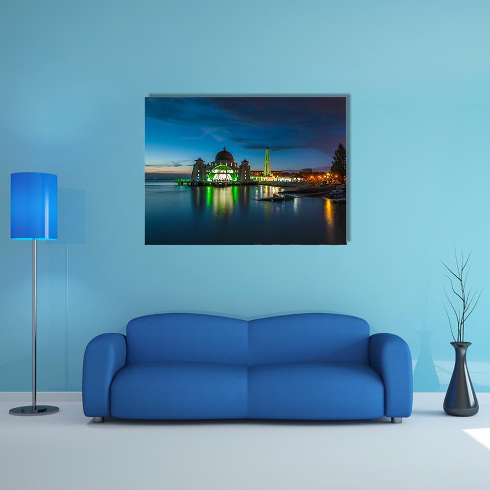 Melaka Straits Mosque Canvas Wall Art-4 Horizontal-Gallery Wrap-34" x 24"-Tiaracle