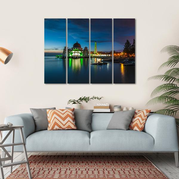 Melaka Straits Mosque Canvas Wall Art-4 Horizontal-Gallery Wrap-34" x 24"-Tiaracle