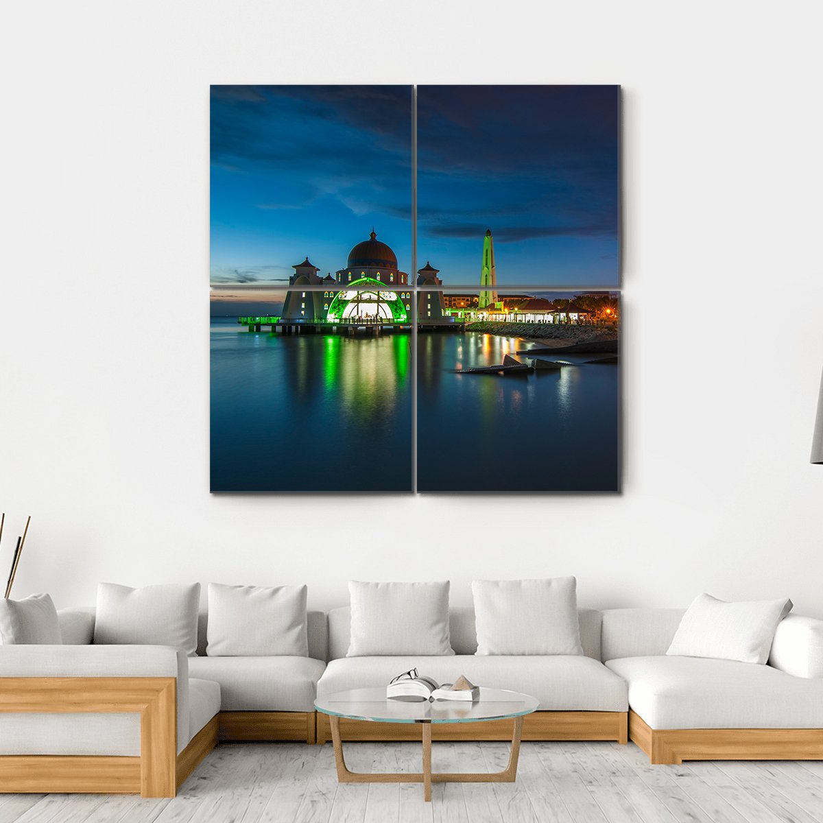 Melaka Straits Mosque Canvas Wall Art-4 Square-Gallery Wrap-17" x 17"-Tiaracle