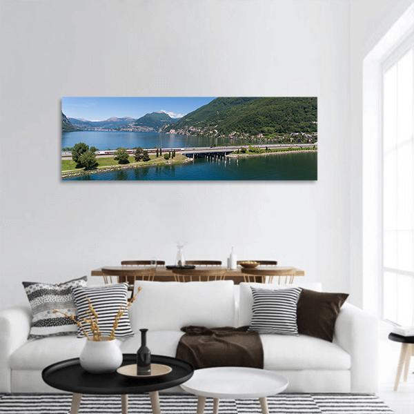 Melide Dam Switzerland Panoramic Canvas Wall Art-3 Piece-25" x 08"-Tiaracle