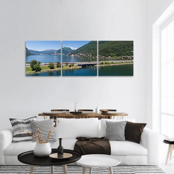 Melide Dam Switzerland Panoramic Canvas Wall Art-3 Piece-25" x 08"-Tiaracle