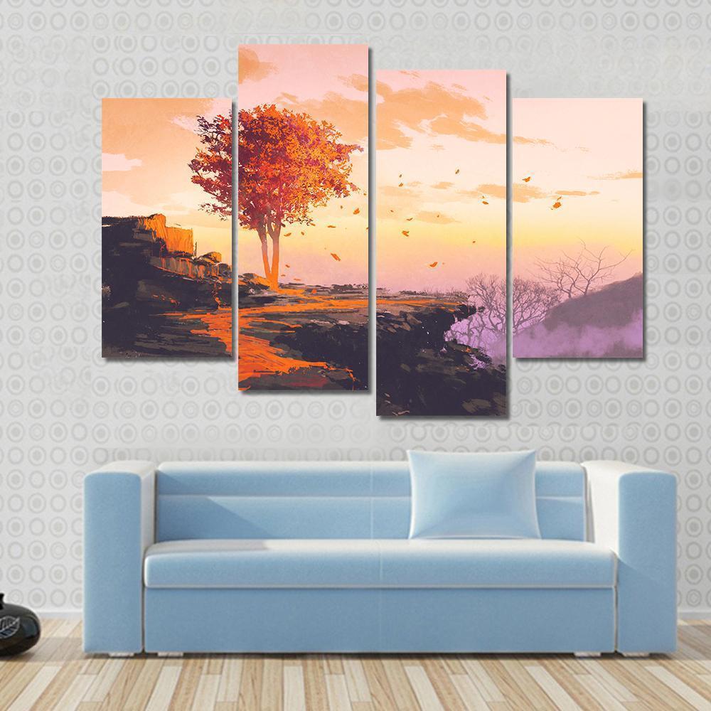 Melting Autumn Tree Canvas Wall Art-4 Pop-Gallery Wrap-50&quot; x 32&quot;-Tiaracle