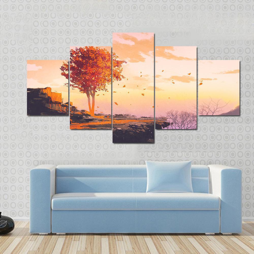 Melting Autumn Tree Canvas Wall Art-5 Star-Gallery Wrap-62&quot; x 32&quot;-Tiaracle